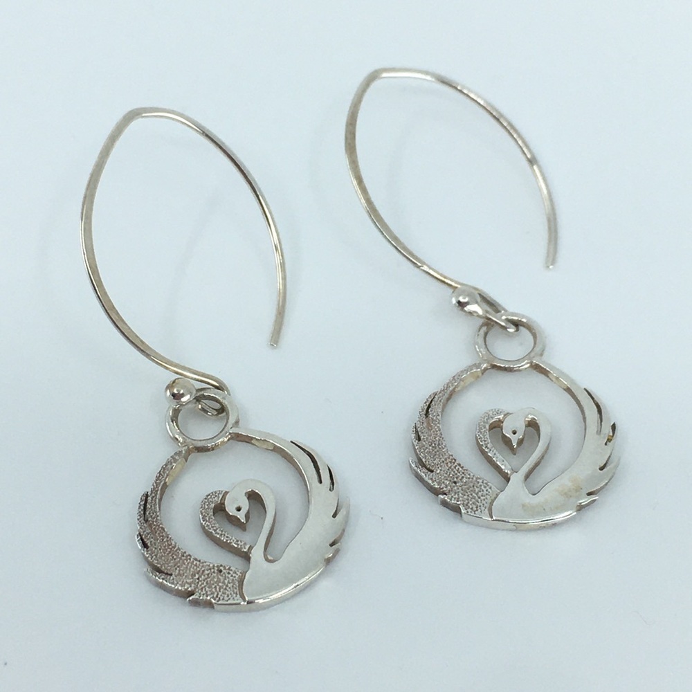 Tracy Gilbert Signed Sterling Silver Swan Earrings Irish Legend Children of Lir